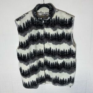 Vintage Glacier Gear Outdoor Grey White Forest Print Fleece Full Zip Vest XL